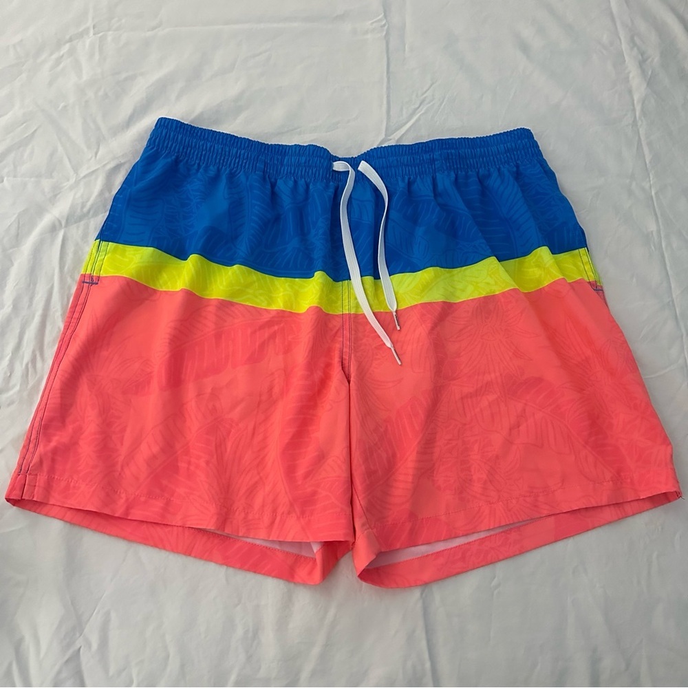 Chubbies Swim Trunks Adult 2X Large Blue Yellow Lined Swimwear Board Shorts Mens